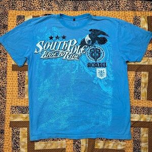 South Pole Mens Short Sleeve Graphic Tee Blue with Black and White Accents